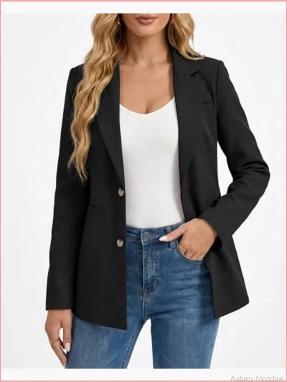 Women's Blazer Jacket with Pockets & Gold Buttons for Office Work